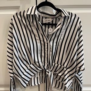 LINE+DOT, BLACK & WHITE STRIPED DRESS TOP, SIZE SMALL